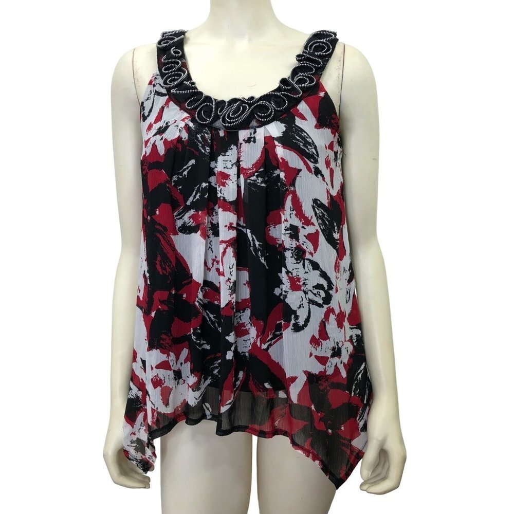 LARRY LEVINE SIGNATURE ZIP EMBELLISHED NECK BLOUSE SM